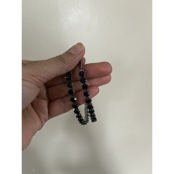 Large Big Black Pierced acrylic Rhinestone Hoop Crystal Pageant Earring chunky - Picture 4 of 5